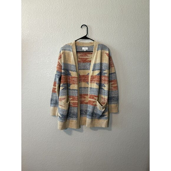 Lucky Brand Aztec Print Open Front Cardigan Sweater Small Western - Picture 2 of 7